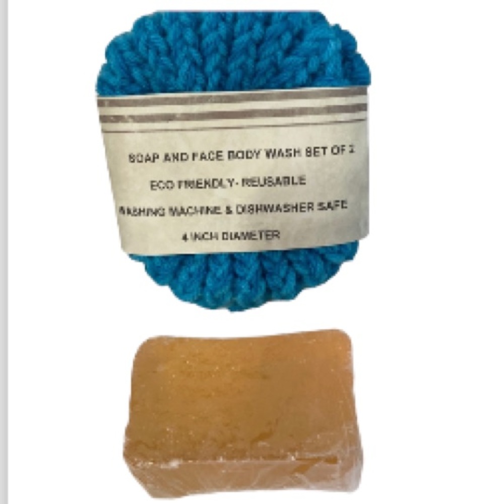 Glycerin Soap with Face and Body Wash Blue Teal Scrubbies Set